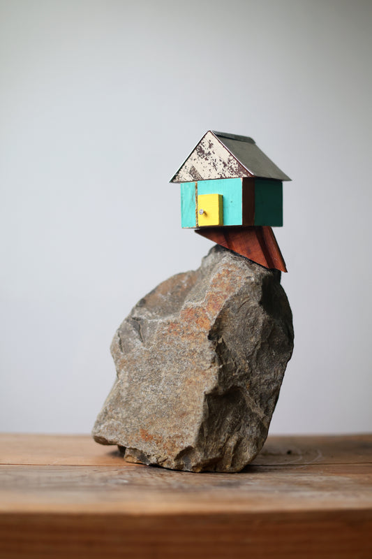 The Aquamarine House With The Yellow Door-AVAILABLE AT BLACK SHED ART SPACE